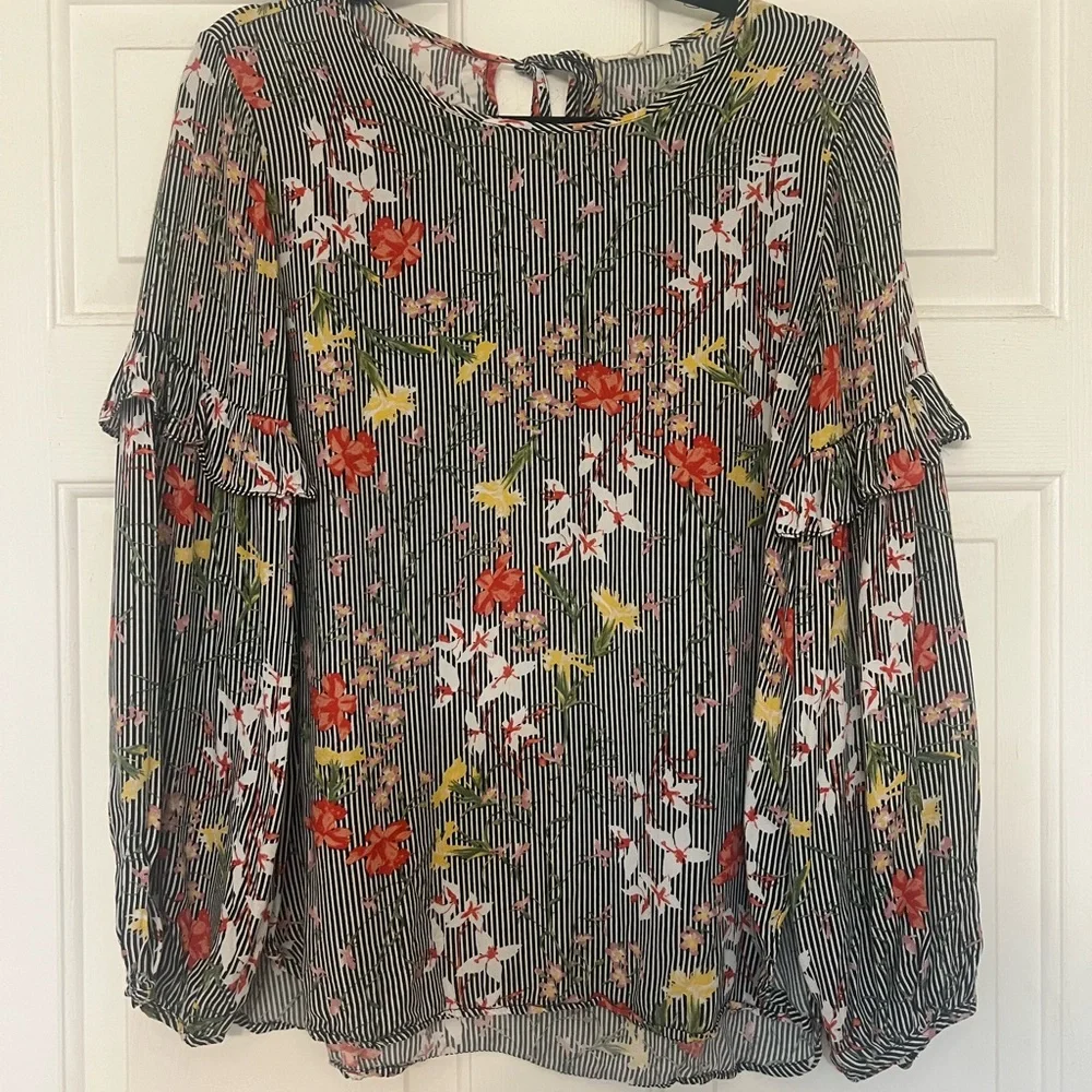 Pleione Multicolor Floral Striped Blouse - Picture 1 of 3